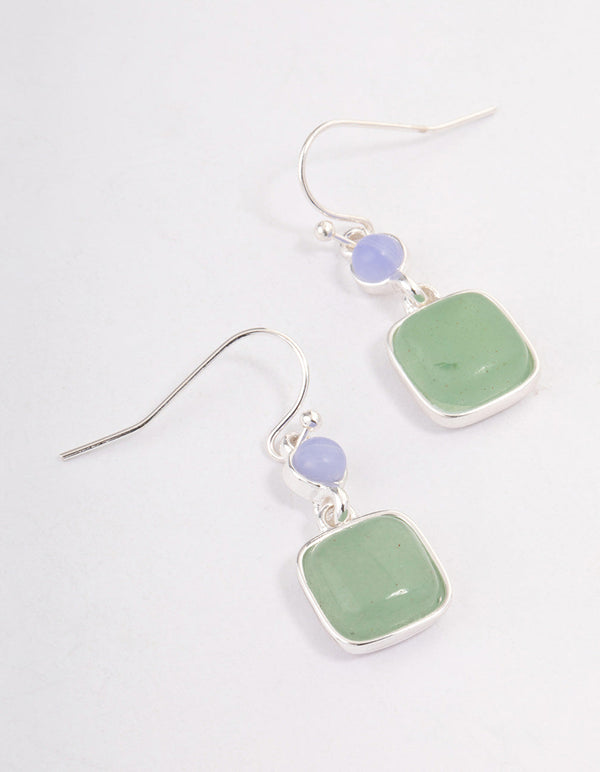 Silver Round & Square Drop Earrings