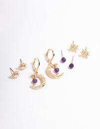 Gold Amethyst Mixed Star & Moon Stacker Earrings - link has visual effect only