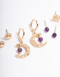 Gold Amethyst Mixed Star & Moon Stacker Earrings - link has visual effect only
