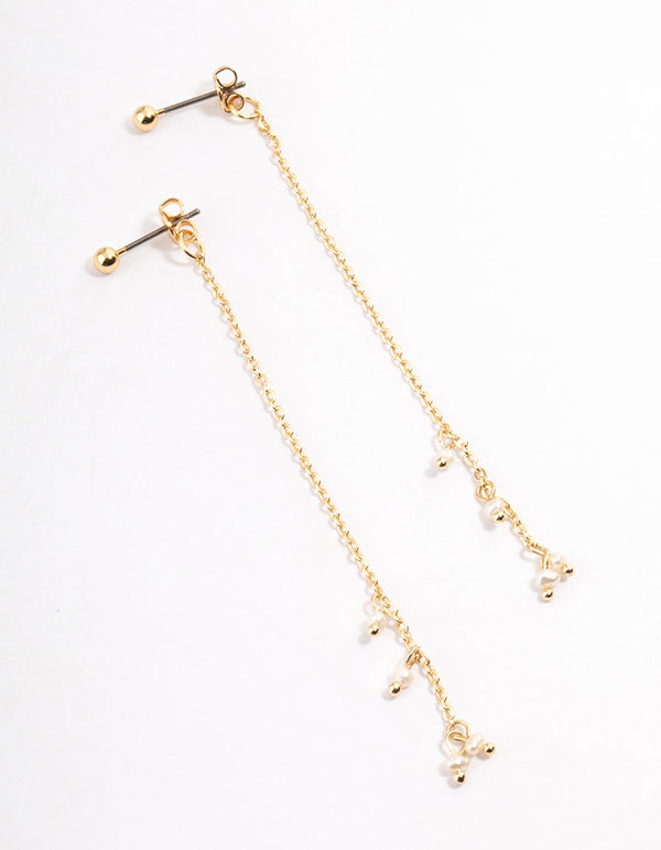 Gold Plated Mini Freshwater Pearl Chain Drop Earrings