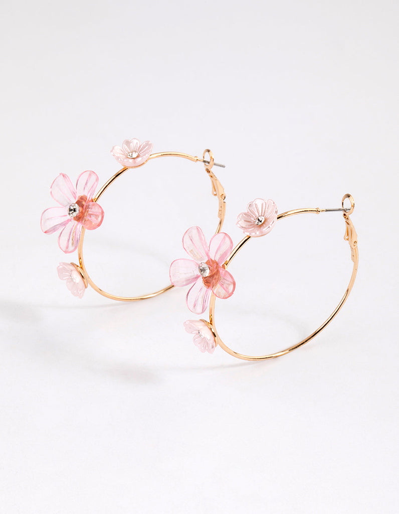 Pink Pretty Triple Flower Hoop Earrings