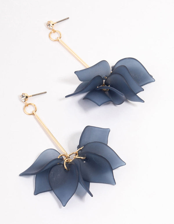 Blue Stack Petal Cluster Drop Earrings