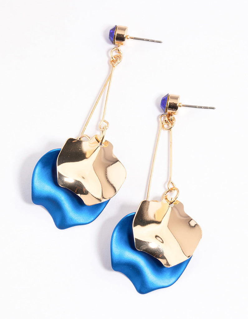 Blue Diamante Stick & Petal Drop Earrings