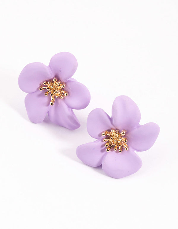 Lilac Coated Flower Stud Earrings