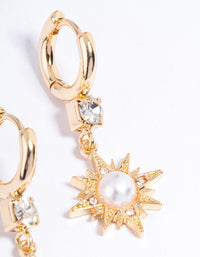 Gold Diamante & Pearl Cluster Huggie Earrings - link has visual effect only