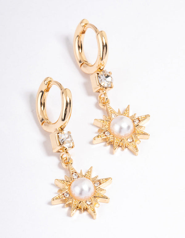 Gold Diamante & Pearl Cluster Huggie Earrings