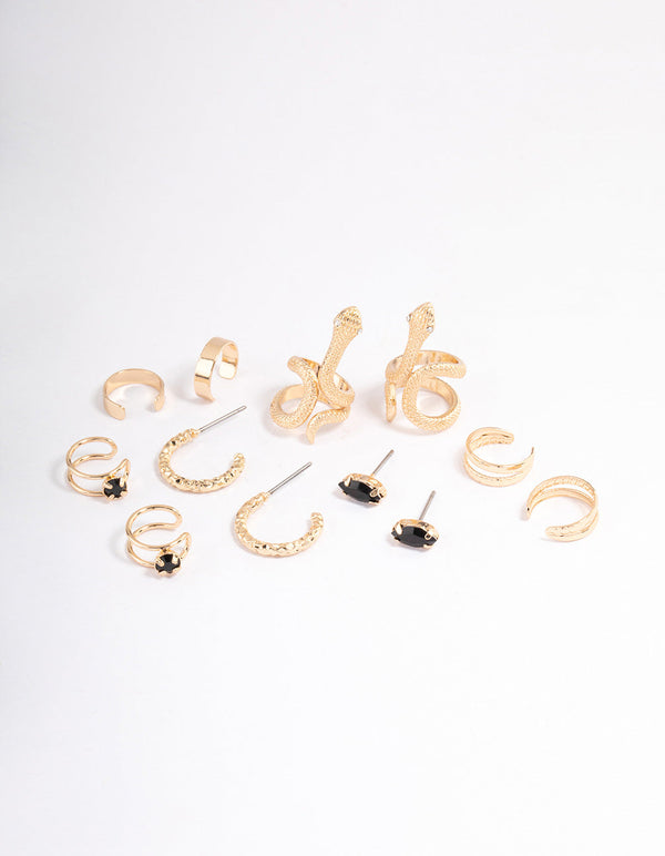 Black Serpent Cuff Earrings 6-Pack