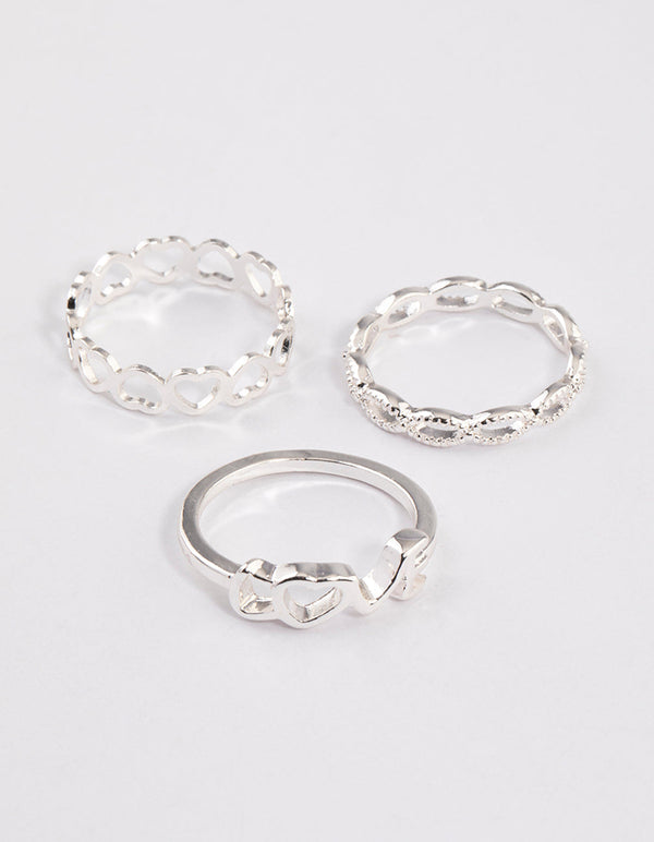 Silver Love & Heart Ring Pack