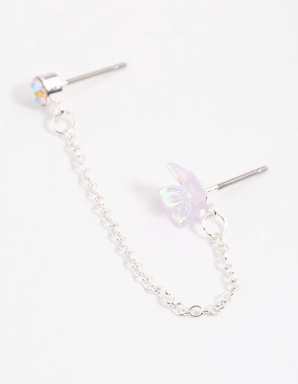 Lilac Dainty Butterfly Chain Earrings