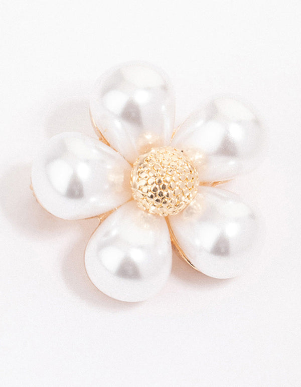 Gold Large Pearl Flower Brooch