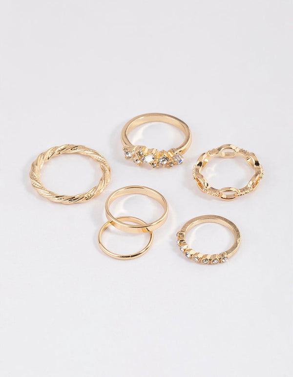 Gold Mixed Stone Cluster Ring 6-Pack