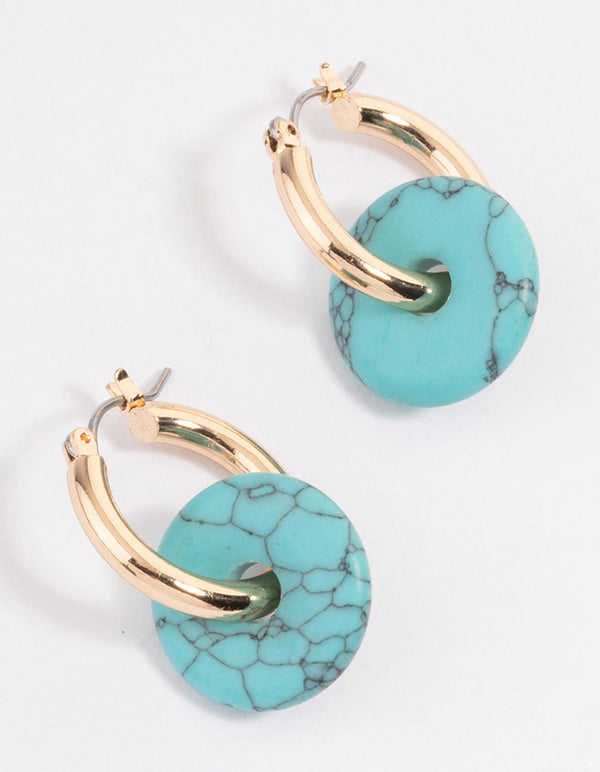 Gold Turquoise Disc Earrings