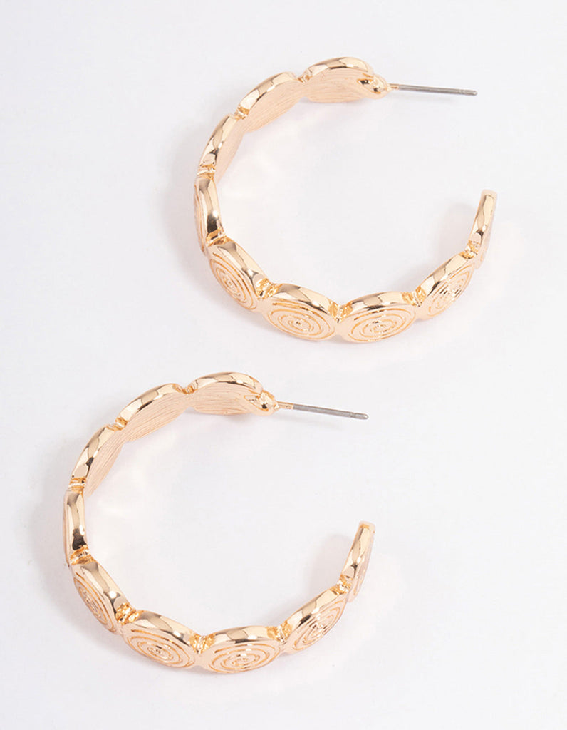 Gold Round Textured Hoop Earrings
