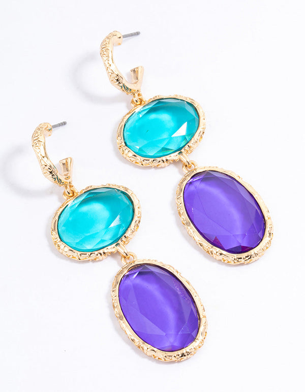 Gold Round Crystal Drop Earrings