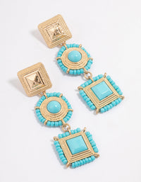 Gold Beaded Square Drop Earrings - link has visual effect only