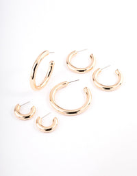 Gold Puffy Mixed Hoop Earrings Pack - link has visual effect only