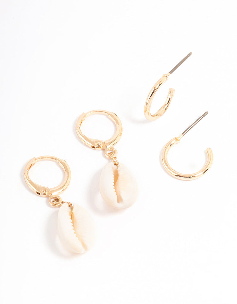 Gold Cowrie Shell & Hoop Earrings Pack