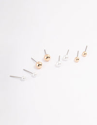 Gold Pearl & Ball Stud Earrings 4-Pack - link has visual effect only