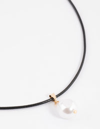 Pearl Pendant Gold Black Cord Necklace - link has visual effect only