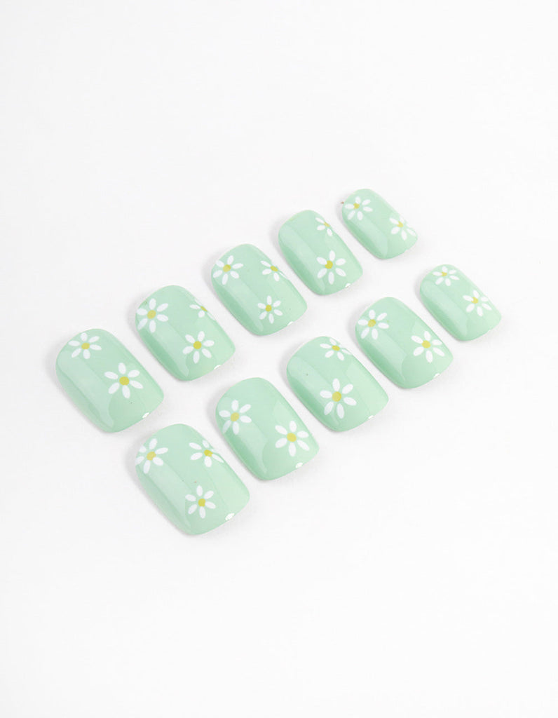 Tweens Mint Daisy Press On Nails