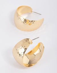Gold Plated Brass Wide Hammered Hoop Earrings - link has visual effect only
