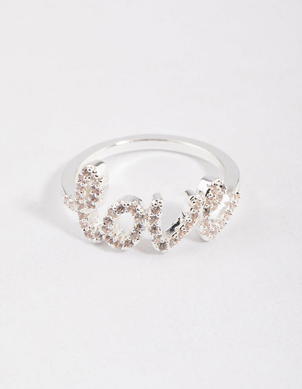 Silver Plated Love Script Ring