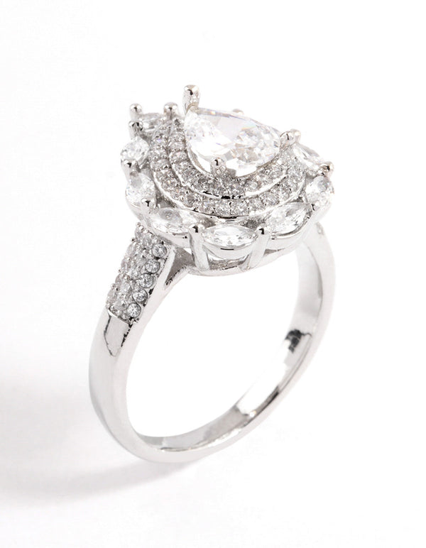 Silver Flare Pear Cubic Zirconia Ring