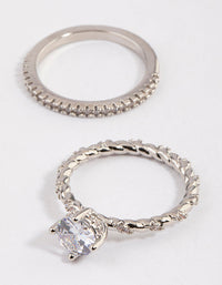 Rhodium Double Stack Rope Ring Set - link has visual effect only