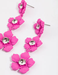Coated Pink Flower Crystal Stone Drop Earrings - link has visual effect only