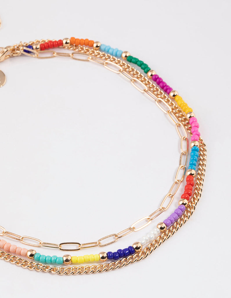 Gold Multi Beaded Layered Necklace