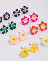 Bright Plastic Frangipani Stud Earrings 8-Pack - link has visual effect only