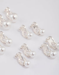 Silver Graduating Pearl Clip On Earrings 5-Pack - link has visual effect only