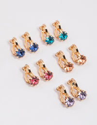 Gold Simple Diamante Clip On Earrings 5-Pack - link has visual effect only