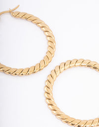 Gold Plated Stainless Steel Wide Flat Twisted Hoop Earrings - link has visual effect only