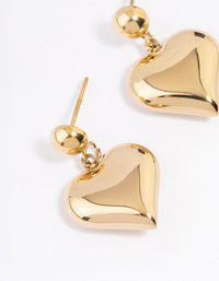 Gold Plated Stainless Steel Round & Puffy Heart Drop Earrings - link has visual effect only