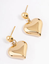 Gold Plated Stainless Steel Round & Puffy Heart Drop Earrings - link has visual effect only