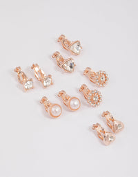 Rose Gold Heart & Flower Clip On Earrings 5-Pack - link has visual effect only