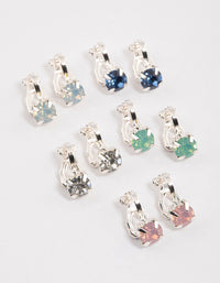 Silver Claw Diamante Clip On Earrings 5-Pack - link has visual effect only