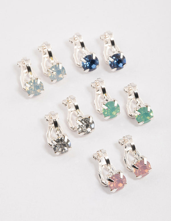 Silver Claw Diamante Clip On Earrings 5-Pack