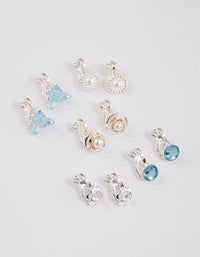 Silver Flower & Butterfly Clip On Earrings 5-Pack - link has visual effect only