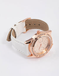 Rose Gold Coloured Diamante Dial Faux Leather Watch - link has visual effect only