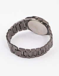 Gunmetal Coloured Chunky Hexagon Link Watch - link has visual effect only