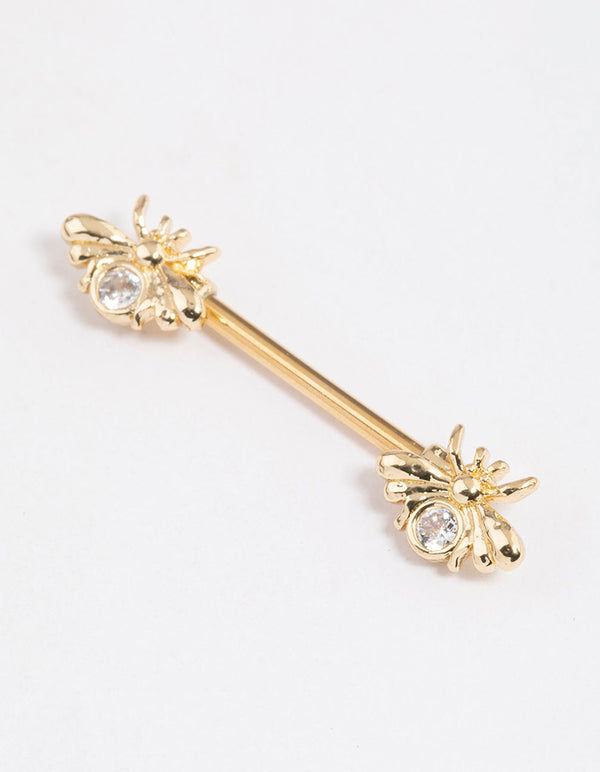 Gold Plated Surgical Steel Double Bee Nipple Piercing