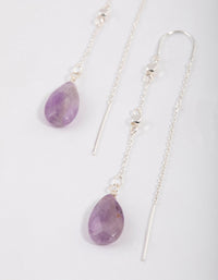 Silver Amethyst Thread Through Chain Earrings - link has visual effect only
