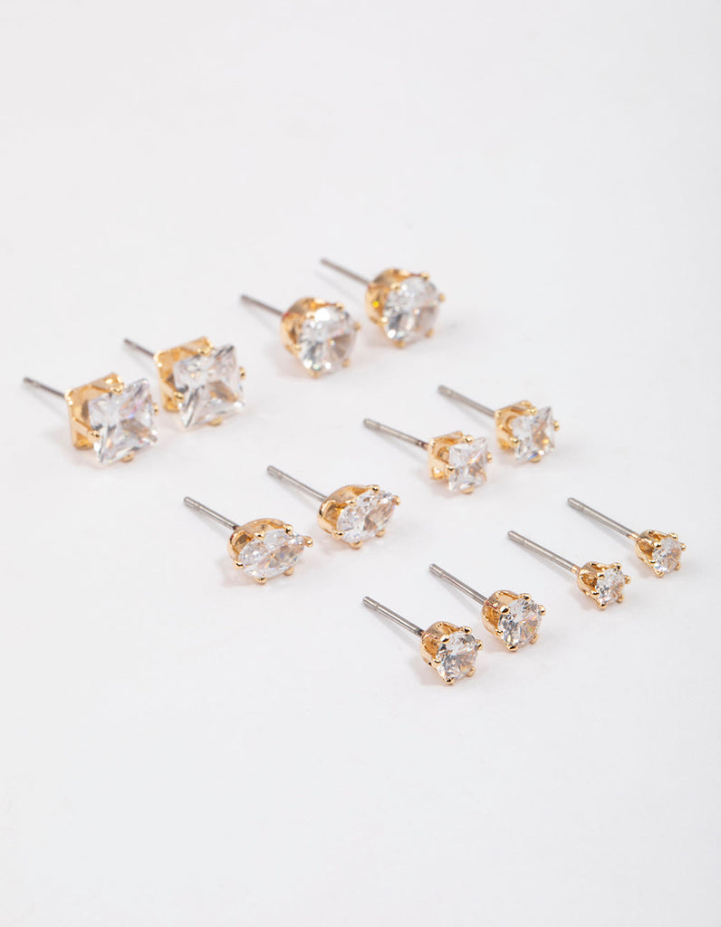 Gold Diamante Earring Set 6-Pack