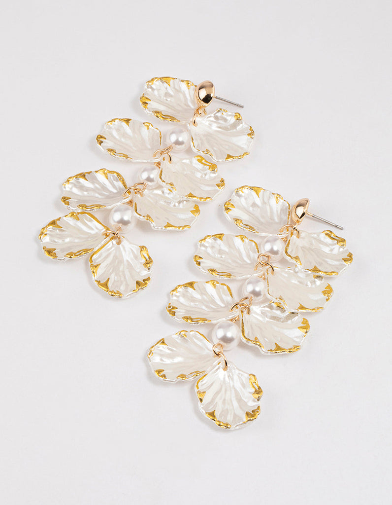 Gold Pearlised Petal Drop Earrings
