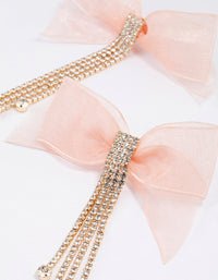 Gold Fabric Bow Diamante Drop Earrings - link has visual effect only