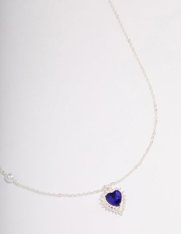 Silver Diamante Heart & Pearl Necklace