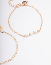 Gold Dainty Pearl & Chain Bracelet Pack - link has visual effect only