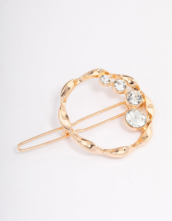 Gold Diamante Twisted Circle Brooch